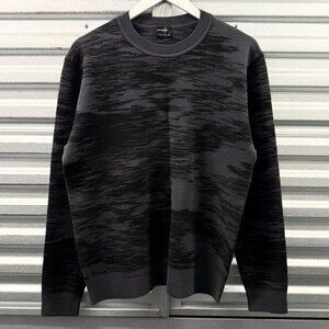 JIL SANDER Black Grey Wool Knit Sweater Abstract Pattern Crewneck Sz IT 50
